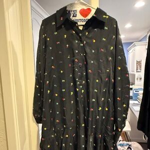 Tuckernuck Navy Embroidered Calahan Shirt Dress